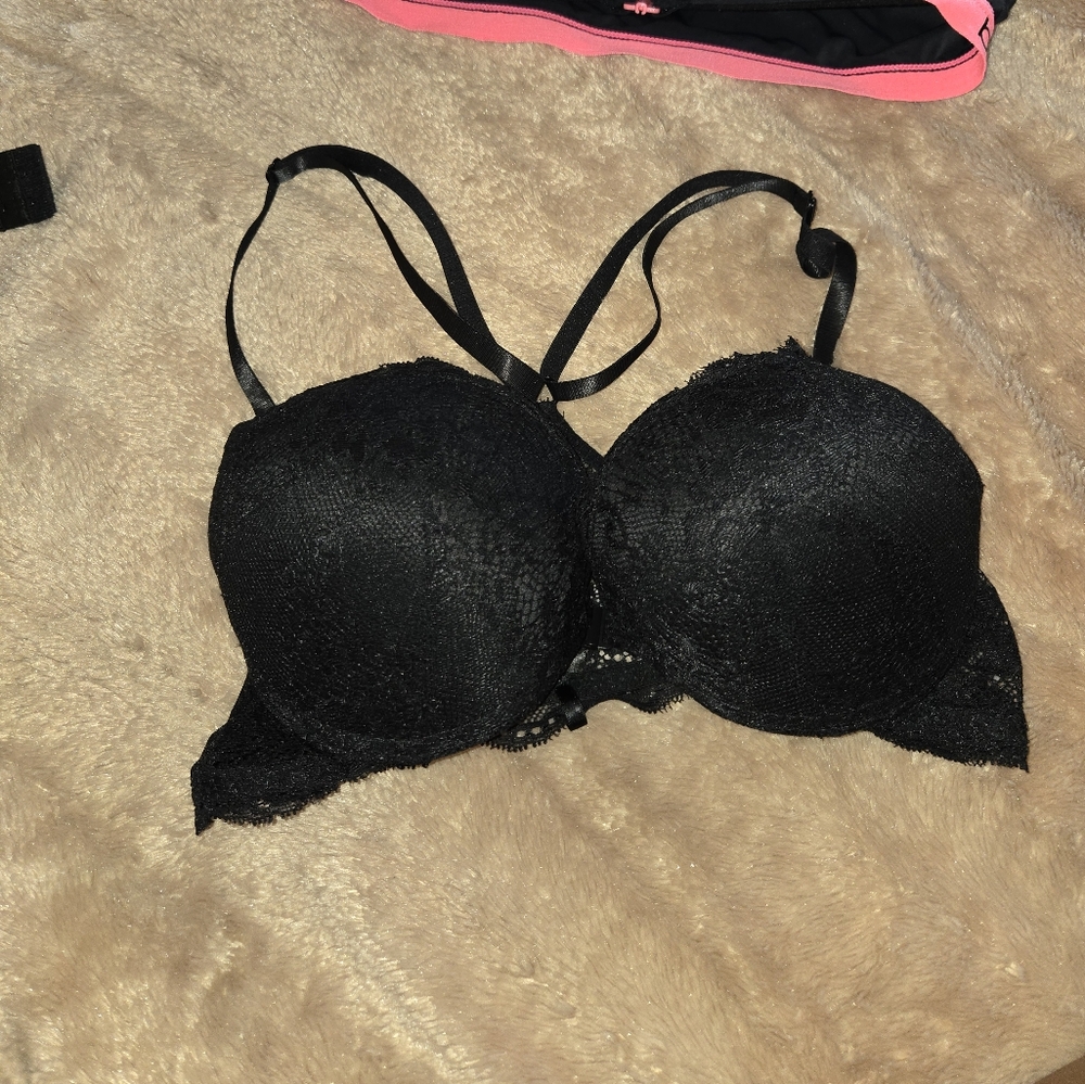 XOXO Black Lace Racer Back 34C Pushup Bra